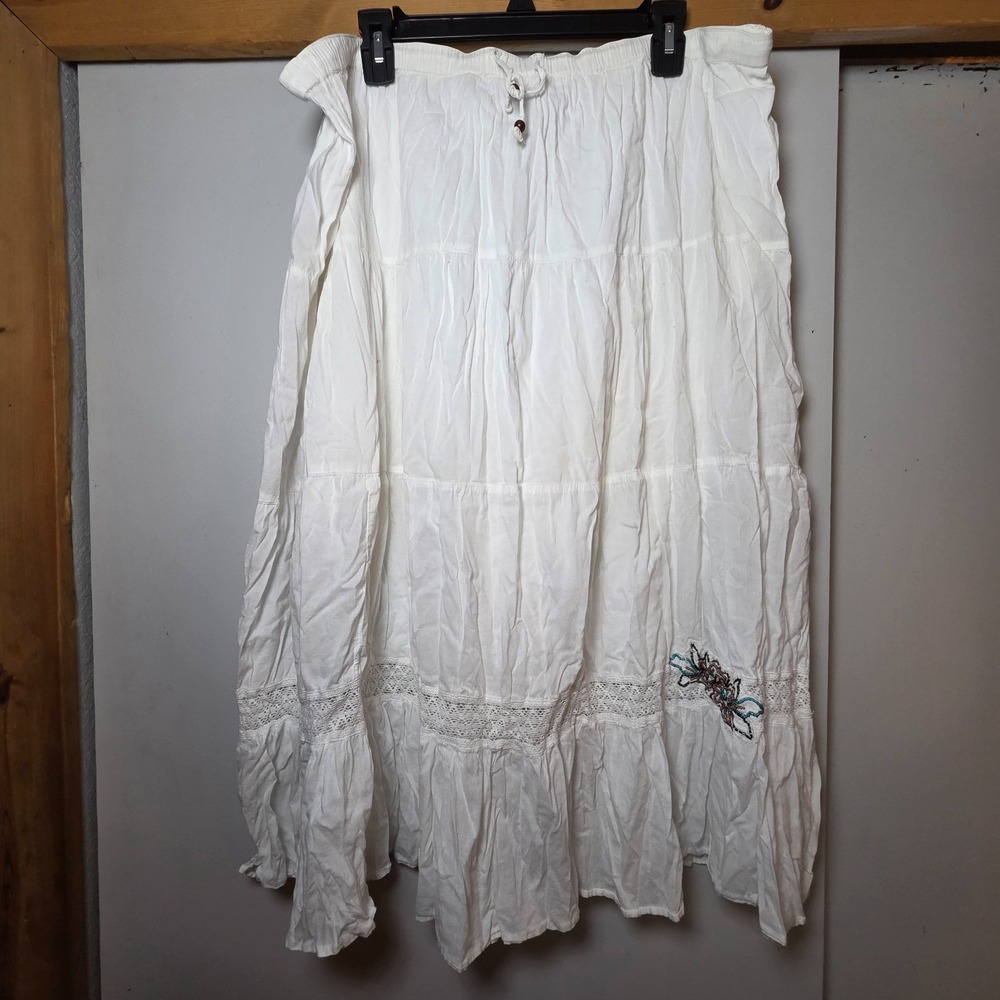 White Stag Women's Maxi Skirt White Cotton Size XL Boho Western Festival Country